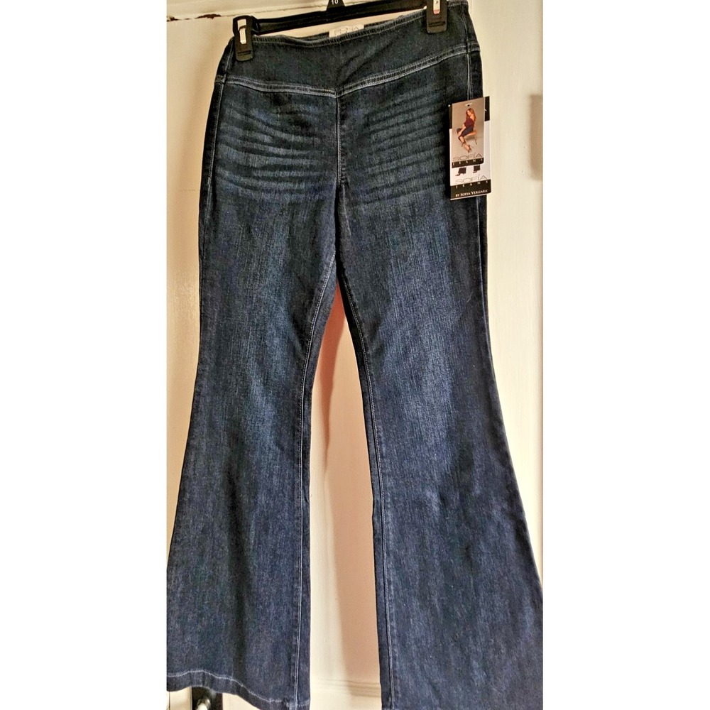 NWT Sofia Melisa denim Jeans woman 4 Short flare pull on dark wash